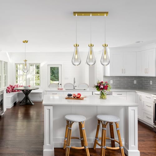 Raindrop Pendant Lights Kitchen Island Teardrop Gold Hanging Light Fixtures Clear Solid Glass Pendant Light Modern Chandeliers for Dining Room Porch Corridor Living Room