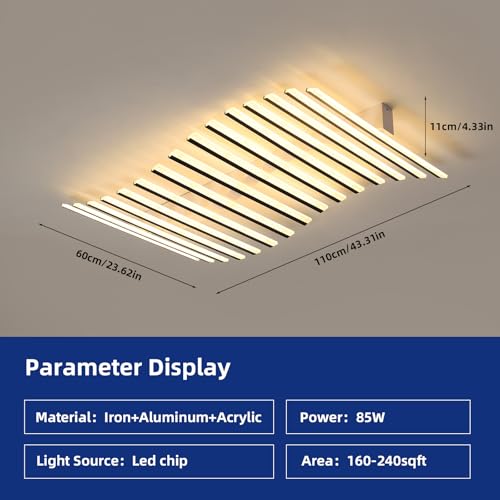 15 Lights Linear Modern Ceiling Light with Remote Control 43.3 inch Dimmable LED Chandelier Semi Flush Mount Light Fixture for Dining Room Kitchen Island Living Room