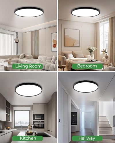 23INCH Big Dimmable Flush Mount Ceiling Light Fixture Black