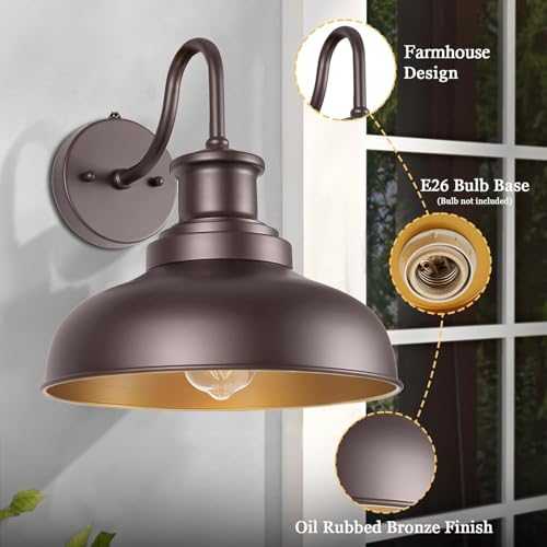 Dusk to Dawn Outdoor Barn Light Outdoor Wall Sconce Farmhouse Exterior Wall Mount Lights Vintage Outside Lighting Fixture Industrial Bronze Lantern for Porch Garage Shed Patio
