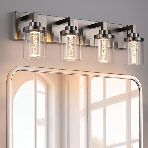 4 Light LED Bathroom Lighting Fixtures Brushed Nickel 3000K
