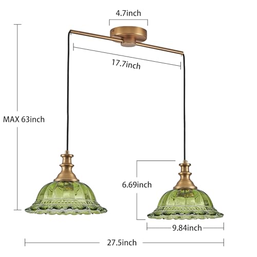 Vintage Pendant Light Fixtures Modern Green Glass Hanging Lighting with Adjustable Cord for Kitchen Island Dining Room Living Room Hallway