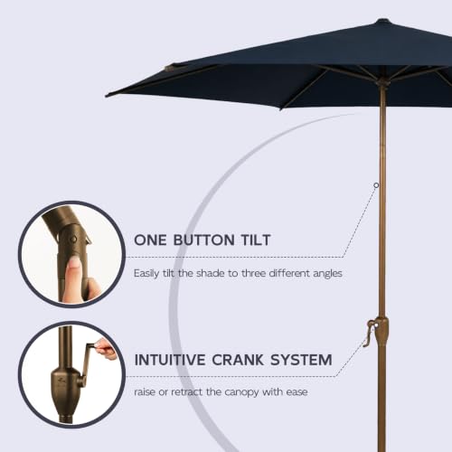 9FT Outdoor Patio Umbrella Outdoor Table Umbrella with Crank Market Umbrella 6 Sturdy Ribs UV Protection Waterproof and Push Button Tilt for Garden Deck Backyard Pool