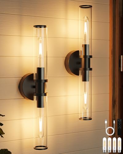 Black Wireless Battery Operated Wall Sconces with Remote Control