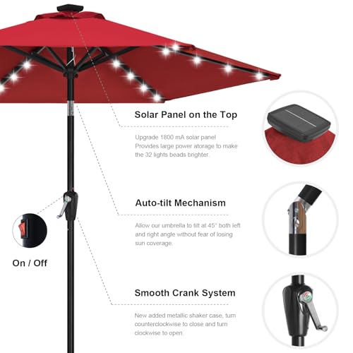 Solar Led Patio Umbrella with 24 Lights 7.5FT