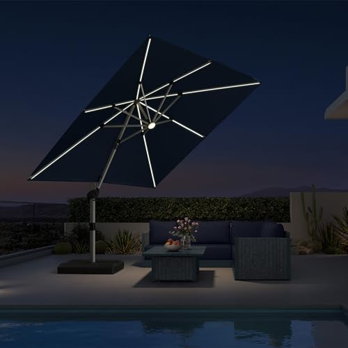 Cantilever Umbrella 9' X 9' Solar LED Light Patio Deck