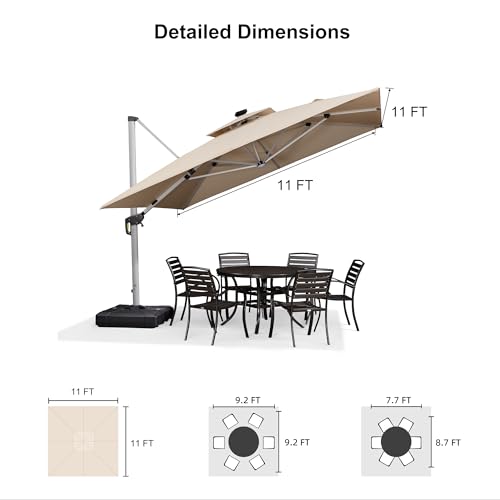 Patio Umbrella with Base 11'X11' Double Top LED Light
