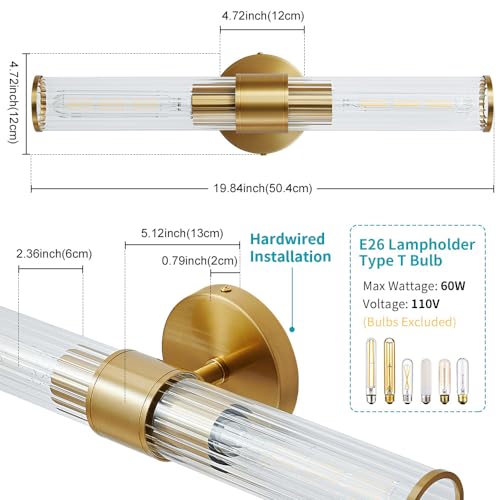 Hardwired Gold Vanity Light Threaded Glass Wall Sconce 2 Pack (2 Count)