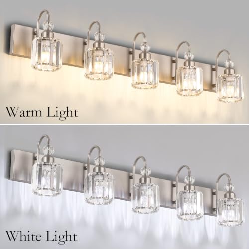 Crystal Bathroom Vanity Light Brushed Nickel Modern 5 Light Bathroom Wall Lighting Fixtures Over Mirror