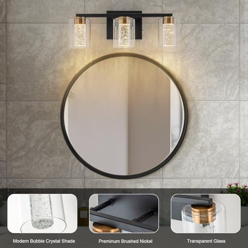 3 Light Black and Gold Vanity Light with 3 Color Modes