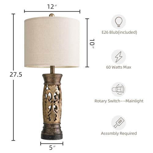 27.25” Antique Gold Table Lamps Set of 2 (2 Count)