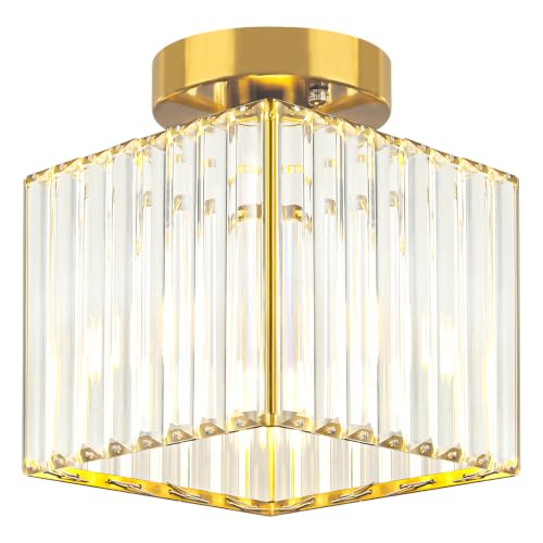 Modern Brushed Gold Hallway Entryway Light Fixtures Crystal Ceiling Lamp