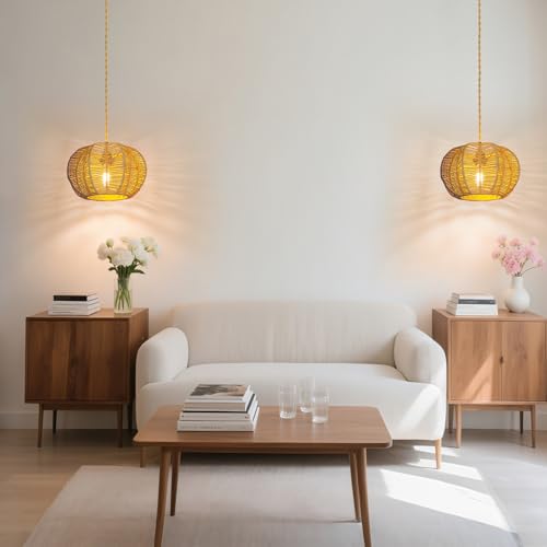 Hanging Light Rattan Lamp Shade Boho Lampshades for Rattan Pendant Lights Ceiling Light Table Lamps Floor Hanging Lights Plug in Pendant Light Wall Sconce