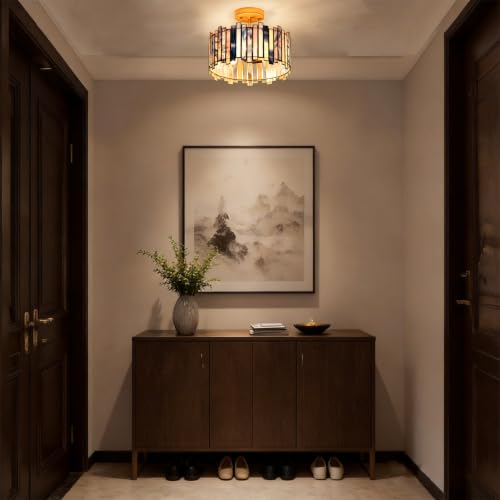 3 Light Tiffany Semi Flush Mount Ceiling Light