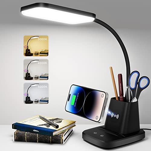 LED Desk Lamp with 10W Wireless Charging & Pen Holder