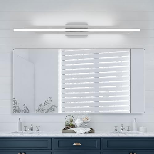 48 Inches Long Nickel LED Modern Bathroom Vanity Light Fixtures 25W Dimmable 5CCT Vanity Light Bar Over Mirror 3