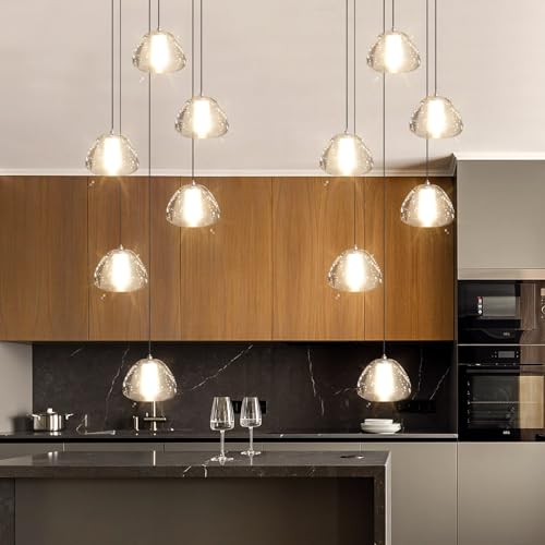 6 Lights Modern Crystal Chandelier for Entrance LED Pendant Light for Kitchen Island Foyer Living Room Bedroom Staircase 3000K (6 Count)