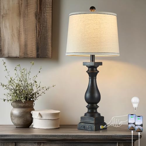 28" Tall Farmhouse Table Lamps with USB C+A Ports and AC Outlet