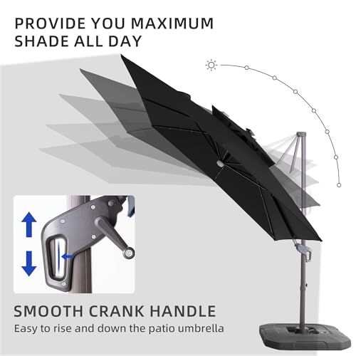 9x9 FT Cantilever Offset Patio Umbrella with Lights & Base