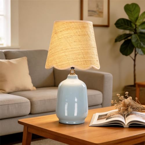 19" Modern Ceramic Table Lamp for Living Room Light Bule Base Desk Lamps for Bedroom Farmhouse Bedside Nightstand Lamp End Table Lamps