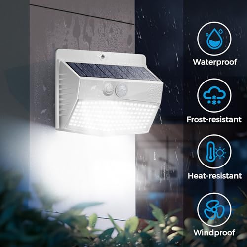 4 Packs] Solar Outdoor Lights Motion Sensor Solar Security Lights Waterproof with 3 Lighting Modes Solar Powered Wall Lights Outside for Garden Fence Yard (4 Count)