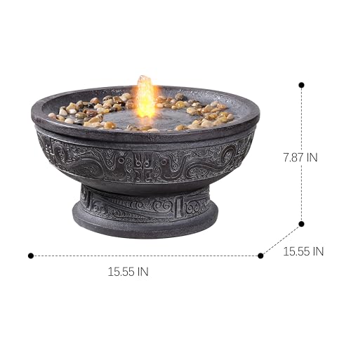 Outdoor Water Fountain with Led Light Decorative Pedestal Bowl Design with River Stones Home Decoration