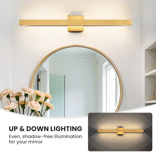 Modern Bathroom Light Fixtures Over Mirror 32 Inch Gold Bathroom Vanity Light with Up & Down Lighting 26W Dimmable 5CCT LED Vanity Lighting Fixture Bar for Restroom Mirror Cabinet