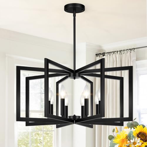 25" 61" Height Adjustable Modern Matte Black Chandelier for Dining Room