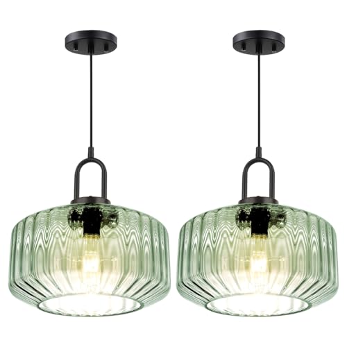 2 Lights Modern Hanging Light Green Pendant Light Fixture MidCentury