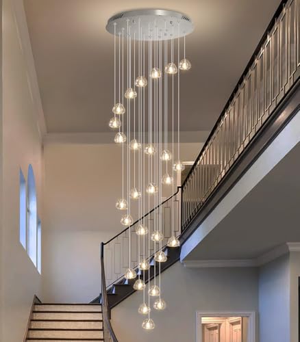 157 Inches Long Chandelier Bubble Crystal Balls Glam Chandeliers Dimmable Light High Ceiling Pendants Light Adjustable Large Size Lighting Fixtures Antique Gold