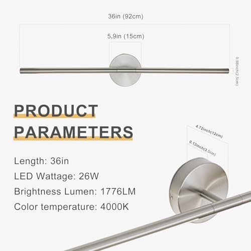 Brushed Nickel Bathroom Light Fixtures Over Mirror 36 Inch