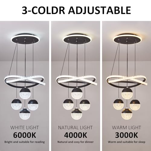 Modern LED Chandeliers, Dimmable 3-Color Kitchen Island Pendant Light for Dining Room, Bedroom, Living Room, Contemporary Hanging Ceiling Light, Linear Island Lamp