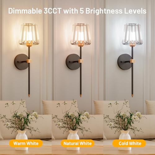 Crystal Battery Operated Wall Sconces Set of 2 (2 Count)