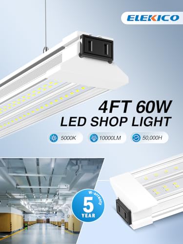 60W 4 Foot Led Shop Lights 2Pack Linkable Ceiling Or Hanging Mount for Shop