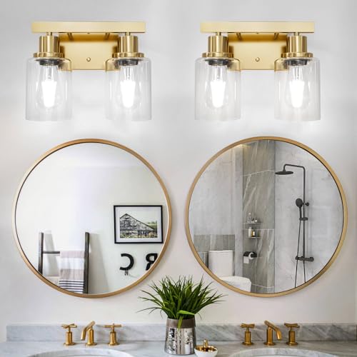 2 Light Brushed Gold Bathroom Vanity Light Bathroom Light Fixtures