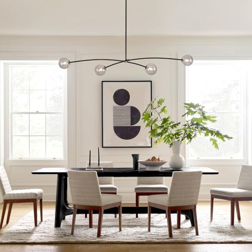 Black Sputnik Chandelier with Smoke Glass Globe 4 Lights L51 Inch