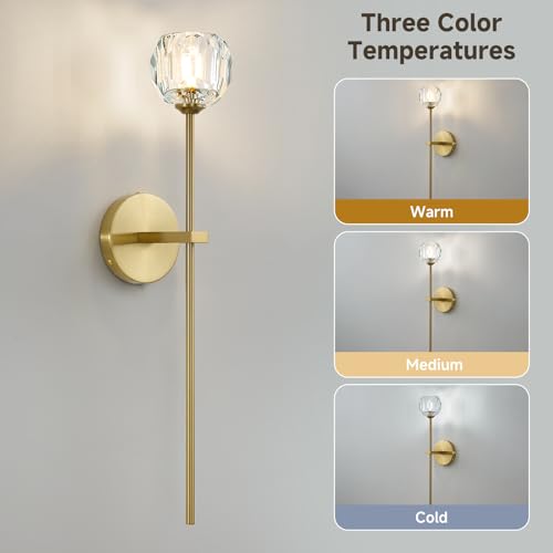 Gold Crystal Wall Sconces Brushed Brass Mid Century Modern Bathroom Sconce