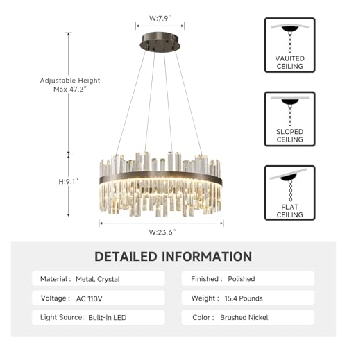 Nickel Led Modern Crystal Chandelier