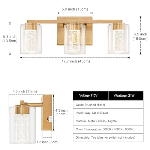3 Light Gold Vanity Light with 3 Color Modes