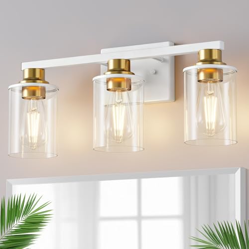 17 Inch 3 Light White Gold Bathroom Vanity Light