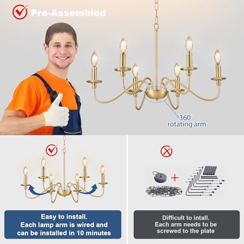 Gold Chandelier Light Fixture (6 Count)