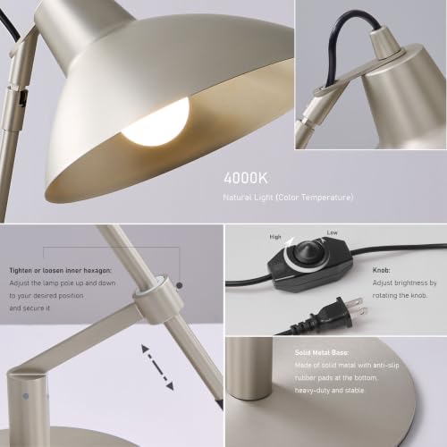 Desk Lamp Modern Industrial 100% Metal Adjustable Table Lamp 24"