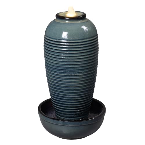 Blue Ceramic Ribbed Vase Fountain