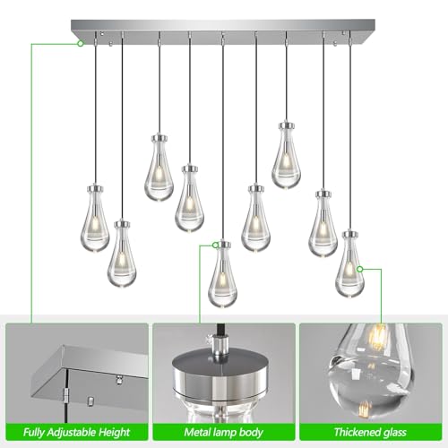 Modern Raindrop Pendant Lights Kitchen Island Teardrop Chrome Hanging Light Fixture Clear Solid Glass Chandeliers Crystal Pendant Light for Porch Living Room Dining Room