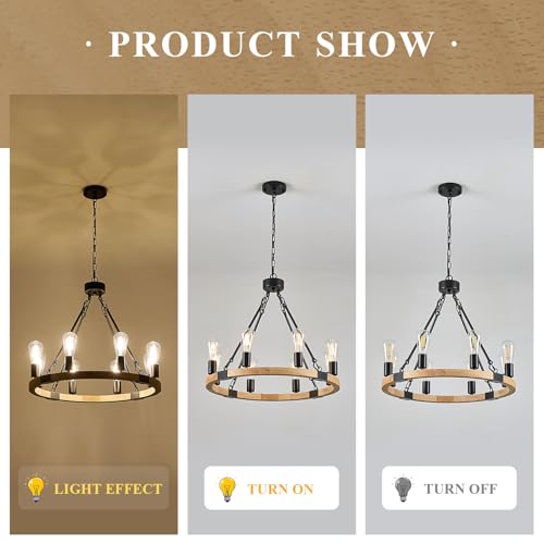 Natural Wooden Wagon Wheel Chandelier 8