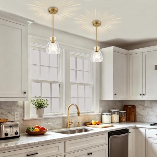 Modern Brushed Gold Pendant Lights Kitchen Island 1 Pack 5.9" Hanging Light