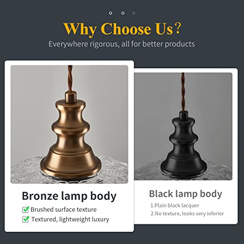 1 Light Pendant Light with Oil Rubbed Bronze Metal Glass Shade and Adjustable Cord Industrial Ceiling Hanging Light for Kitchen Island Bar Dining Room Bedroom Foyer Hallway Farmhouse