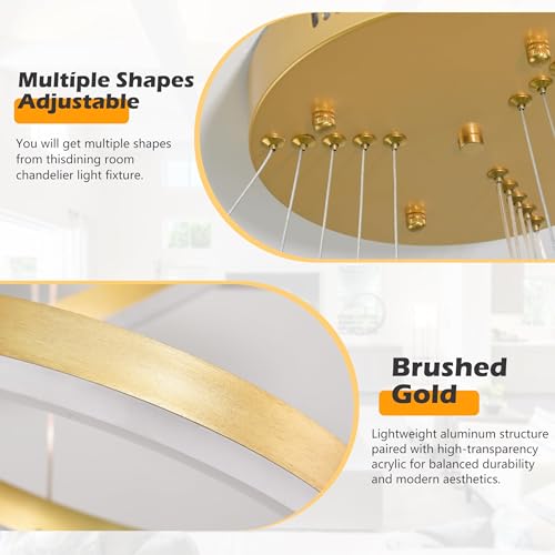5 Rings Pendant Lights Modern Gold Led Chandelier Gold Modern Led Pendant Light Dimmable Height Adjustable Chandeliers for Dining Room Bedroom Entryway Living Room Foyer