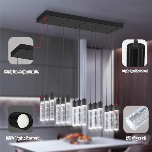 15 Lights Modern LED Pendant Lighting Fixture for Kitchen Island Crystal Chandelier Light Fixtures for Dining Room