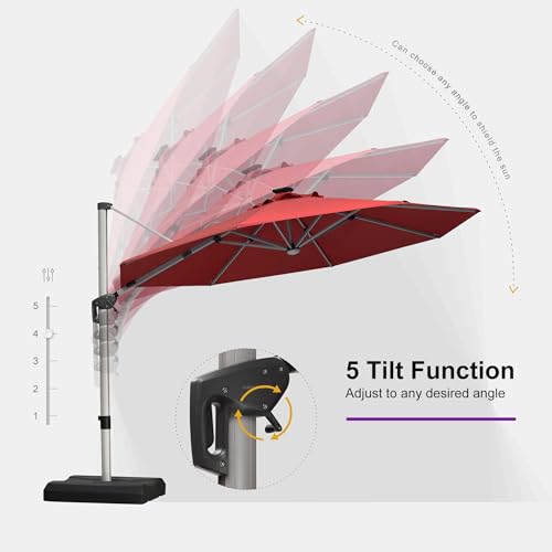 Cantilever Patio Umbrella 11ft Round Solar LED Light